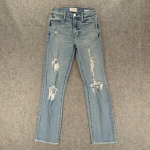 Frame Jeans Womens 24 Le High Straight Blue Distressed Raw Hem Denim High Rise